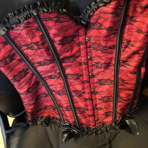 Floral Lace Trim Corset Overbust Waist Cincher